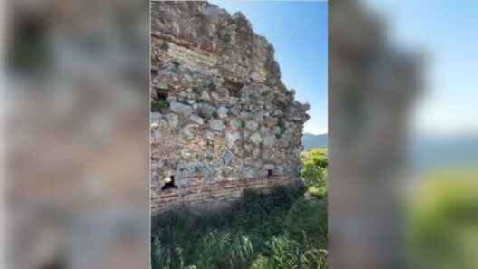 Original frame from the MOURIES Instagram Reel showing the ancient walls of Zarax above Gerakas